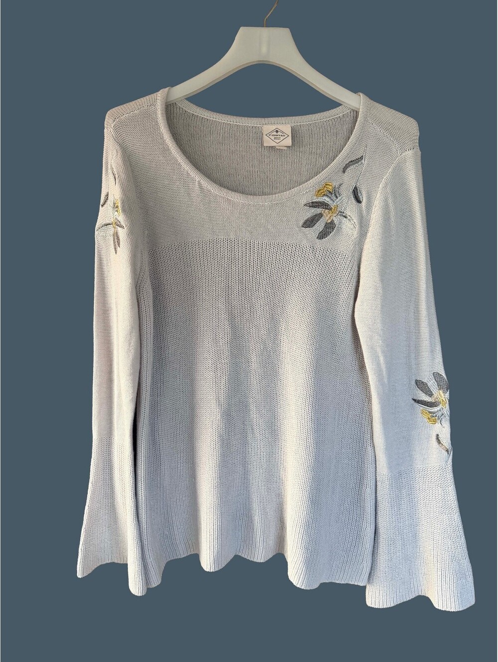 St. John's Bay Blue Bell Sleeve Embroidered Floral Knit Sweater Women's Large